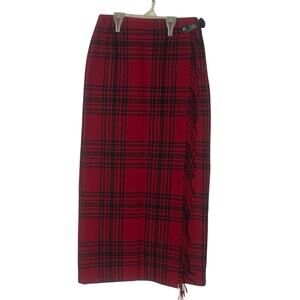 Eddie Bauer Legend Vintage Red Plaid Long Tartan Wool Wrap Blanket Skirt Size 2